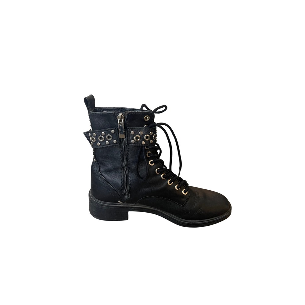 Zara Black Studded Lace Up Combat Boots Size 6.5 Biker Goth Grunge Emo Military - Picture 8 of 12